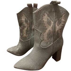 MIA Sparkling Silver Western Heeled Boots